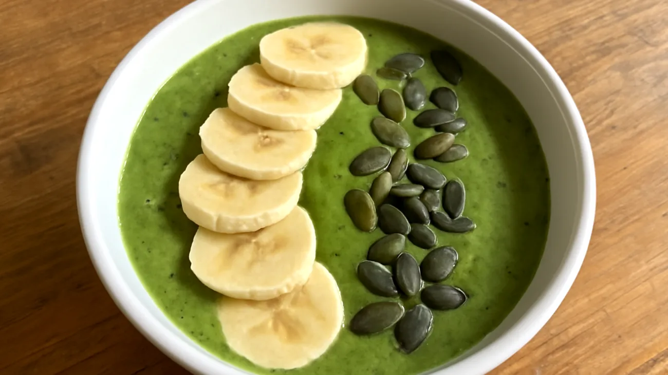 Smoothie bowl con spirulina, banana e semi di zucca"